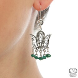 925 Sterling Silver Filigree Earring with Emerald - Nusrettaki