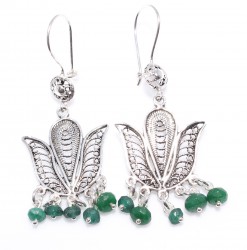 925 Sterling Silver Filigree Earring with Emerald - 3