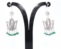 925 Sterling Silver Filigree Earring with Emerald - 2