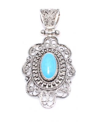 925 Sterling Silver Filigree Silver Pendant, Turquoise Stone - 1