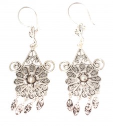 925 Sterling Silver Flower Design Chandelier Filigree Earring - 2