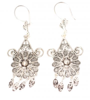 925 Sterling Silver Flower Design Chandelier Filigree Earring - 2