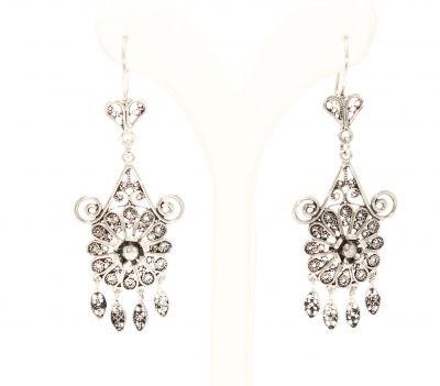 925 Sterling Silver Flower Design Chandelier Filigree Earring - 1