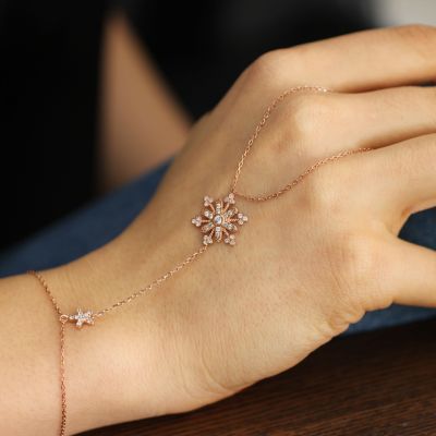 925 Sterling Silver Flowering Snowflake Hand Bracelet - 2