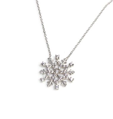 925 Sterling Silver Frozen Snowflake Pendant Necklace - 3