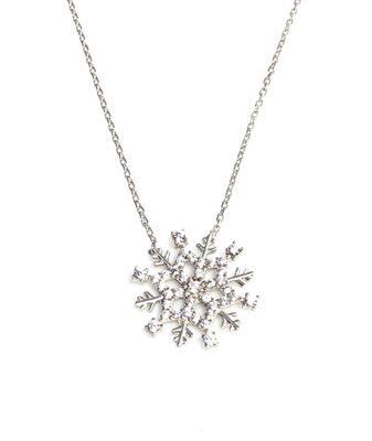 925 Sterling Silver Frozen Snowflake Pendant Necklace - 5