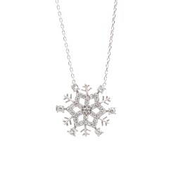 925 Sterling Silver Frozen Snowflake Pendant Necklace - Nusrettaki (1)