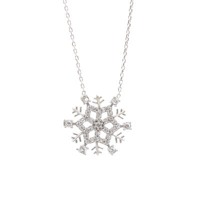 925 Sterling Silver Frozen Snowflake Pendant Necklace - 2