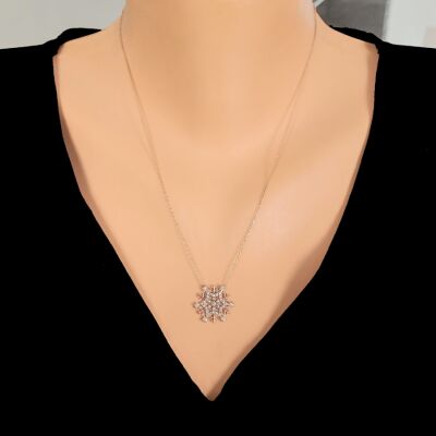 925 Sterling Silver Frozen Snowflake Pendant Necklace - 3