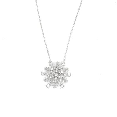 925 Sterling Silver Frozen Snowflake Pendant Necklace - 5