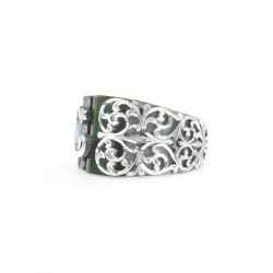 925 Sterling Silver Green Color Stone Handcarved Man Ring - 4
