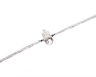 925 Sterling Silver Hamsa Bracelet with White Cubic Zirconia - 1