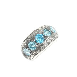 925 Sterling Silver Handcarved 5's Aquamarine Stone Blue Color Man Ring - 4