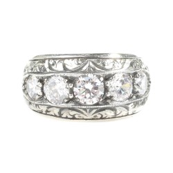 925 Sterling Silver Handcarved 5's Cubic Zircon Stone Man Ring - 4