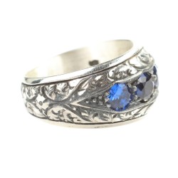 925 Sterling Silver Handcarved 5's Sapphire Stone Man Ring - 2