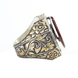 925 Sterling Silver Handcarved Agate Stone Man Ring - Nusrettaki (1)