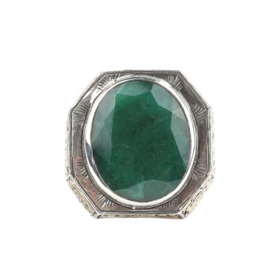 925 Sterling Silver Handcarved Emerald Stone Man Ring - 4