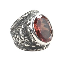 925 Sterling Silver Handcarved İvy Design Sultannite Stone Man Ring - Nusrettaki