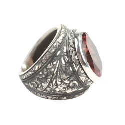 925 Sterling Silver Handcarved İvy Design Sultannite Stone Man Ring - Nusrettaki (1)
