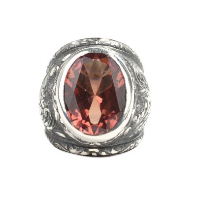 925 Sterling Silver Handcarved İvy Design Sultannite Stone Man Ring - 3