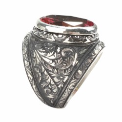 925 Sterling Silver Handcarved İvy Design Sultannite Stone Man Ring - 4