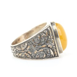 925 Sterling Silver Handcarved Men Ring with Amber - 3