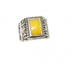 925 Sterling Silver Hand-carved Men Ring with Amber - 5