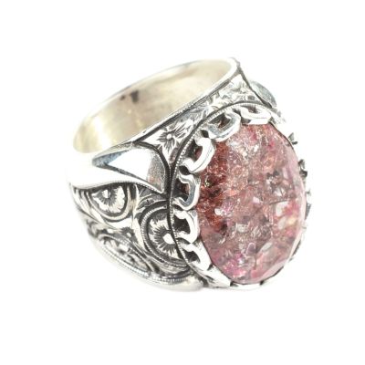 925 Sterling Silver Handcarved Rose Carved Crystallized Sultannite Stone Man Ring - 4