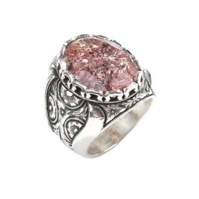 925 Sterling Silver Handcarved Rose Carved Crystallized Sultannite Stone Man Ring - 5
