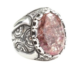 925 Sterling Silver Handcarved Rose Carved Crystallized Sultannite Stone Man Ring - Nusrettaki (1)