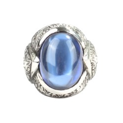 925 Sterling Silver Handcarved Sapphire Stone Man Ring - 3