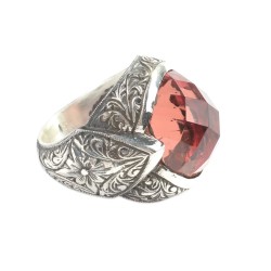 925 Sterling Silver Handcarved Sultannite Stone Man Ring - Nusrettaki