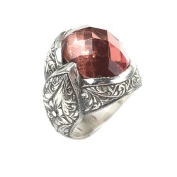 925 Sterling Silver Handcarved Sultannite Stone Man Ring - Nusrettaki (1)