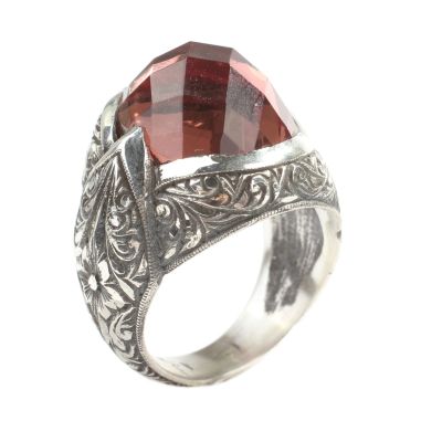 925 Sterling Silver Handcarved Sultannite Stone Man Ring - 4