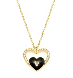 925 Sterling Silver Heart in Heart & Lock Necklace with White CZ - 3