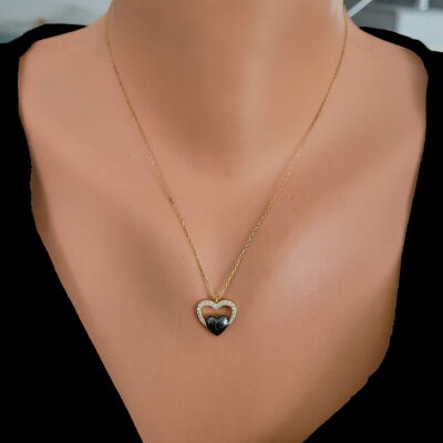 925 Sterling Silver Heart in Heart & Lock Necklace with White CZ - 5