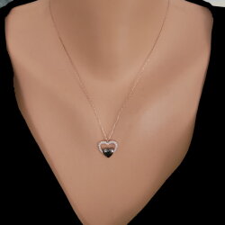 925 Sterling Silver Heart in Heart & Lock Necklace with White CZ - 3