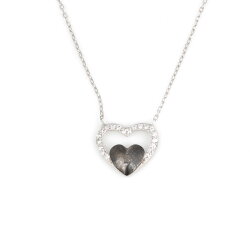 925 Sterling Silver Heart in Heart & Lock Necklace with White CZ - Nusrettaki (1)