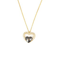 925 Sterling Silver Heart in Heart & Lock Necklace with White CZ - 6
