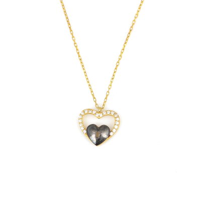 925 Sterling Silver Heart in Heart & Lock Necklace with White CZ - 6