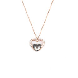925 Sterling Silver Heart in Heart & Lock Necklace with White CZ - 4