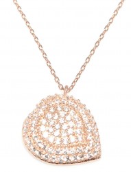 Nusrettaki - 925 Sterling Silver Heart Necklace, Rose Gold Plated