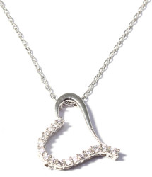 925 Sterling Silver Heart Necklace with White Cz - 5