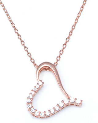925 Sterling Silver Heart Necklace with White Cz - 6