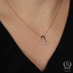 925 Sterling Silver Heart Necklace with White Cz - Nusrettaki