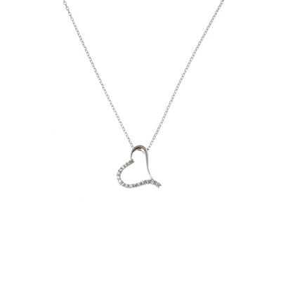 925 Sterling Silver Heart Necklace with White Cz - 4