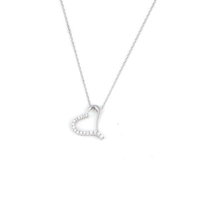 925 Sterling Silver Heart Necklace with White Cz - 3