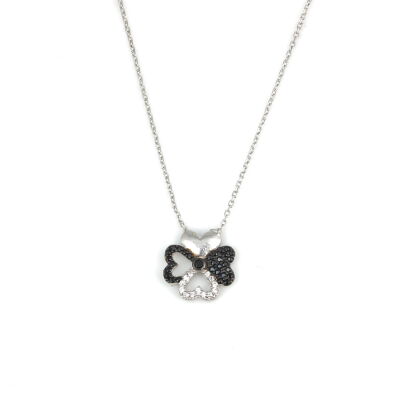 925 Sterling Silver Hearts Clover Necklace - 7