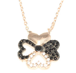 925 Sterling Silver Hearts Clover Necklace - 10