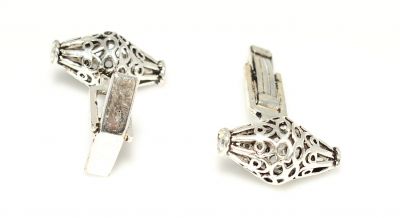 925 Sterling Silver Hemstitch Patterned Conic Model Cufflink - 1